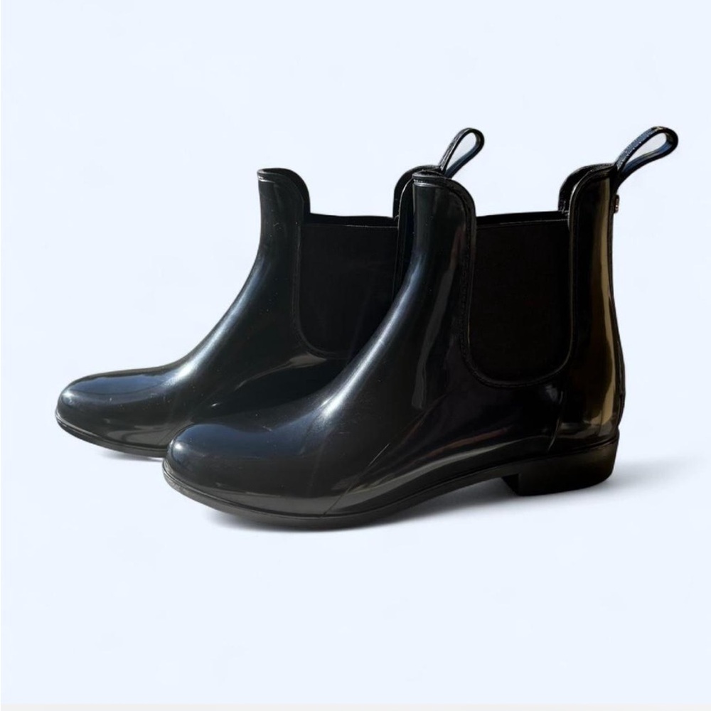 Sam Edelman Tinsley Black Glossy Patent Women's Ankle Boots Chelsea Pull On Boot